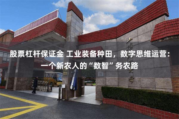 股票杠杆保证金 工业装备种田，数字思维运营：一个新农人的“数智”务农路